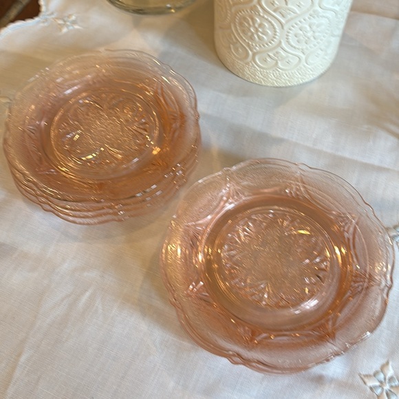 Pink Depression Royal Lace Small Plates (8) - Picture 9 of 11